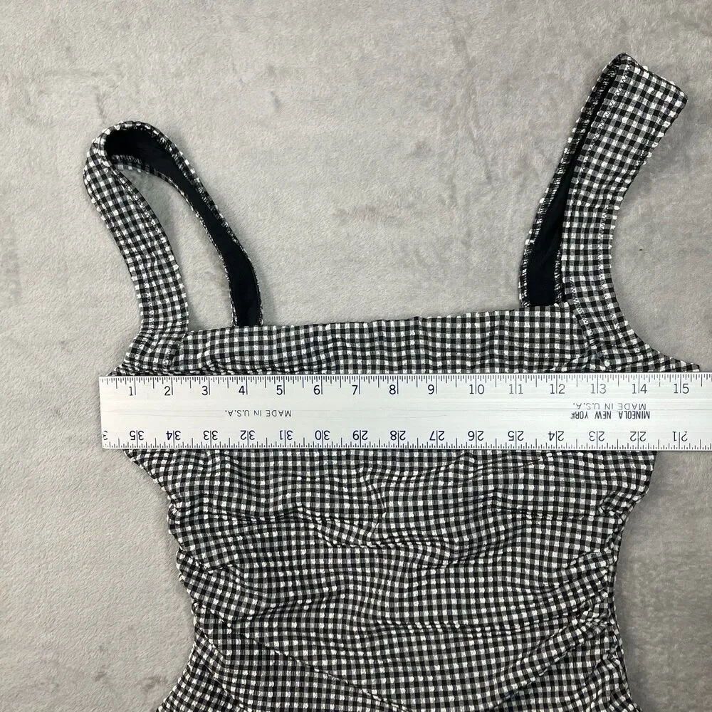 J Crew Nia Gingham Ruched Squareneck One-Piece Swimsuit Womens 8 Black & White